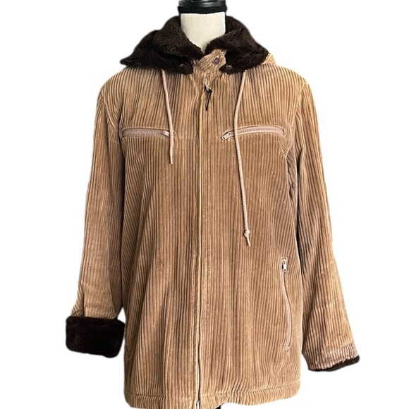 London Fog Vintage Corduroy Hooded Zip front Coat Jacket. Sz. 9/10 R. - Picture 1 of 9